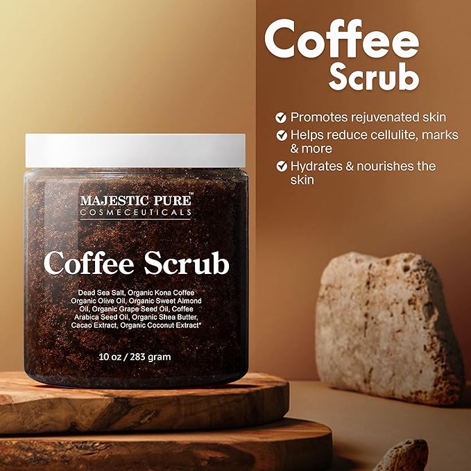 MAJESTIC PURE Arabica Coffee Scrub - All Natural Exfoliating Body Scrub for Skin Care, Stretch Marks, Acne & Cellulite, Reduce the Look of Spider Veins, Eczema, Age Spots & Varicose Veins - 10 Ounces-Velvo Beauty