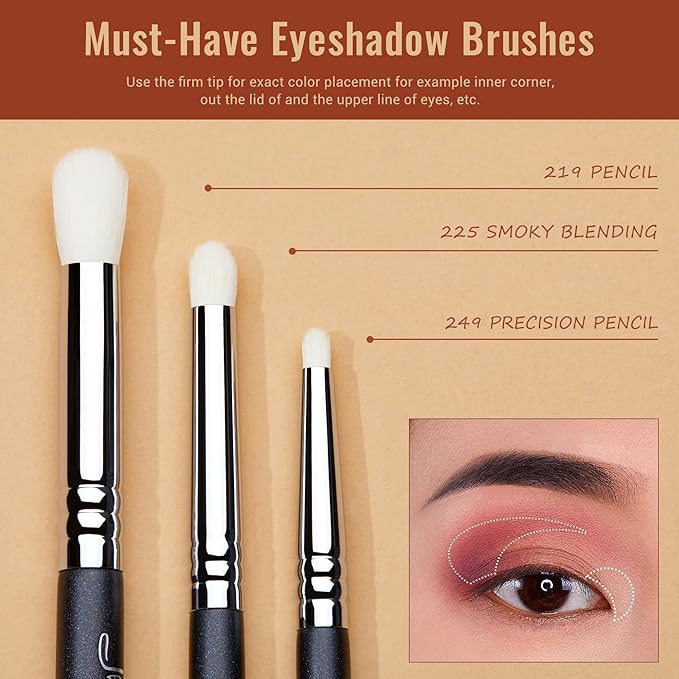 Jessup Eyeshadow Brush Set 11pcs Eye Makeup Brushes Set Professional Eye Shadow Brush Blending Brush Shader Crease Brush Black T340-Velvo Beauty