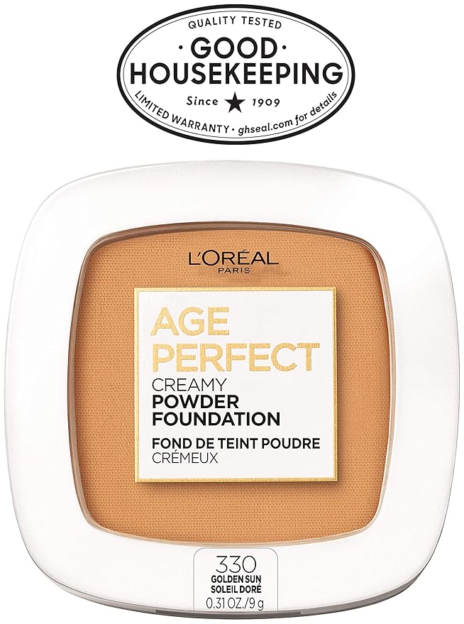 L’Oréal Paris Age Perfect Creamy Powder Foundation Compact, 330 Golden Sun, 0.31 Ounce-Velvo Beauty