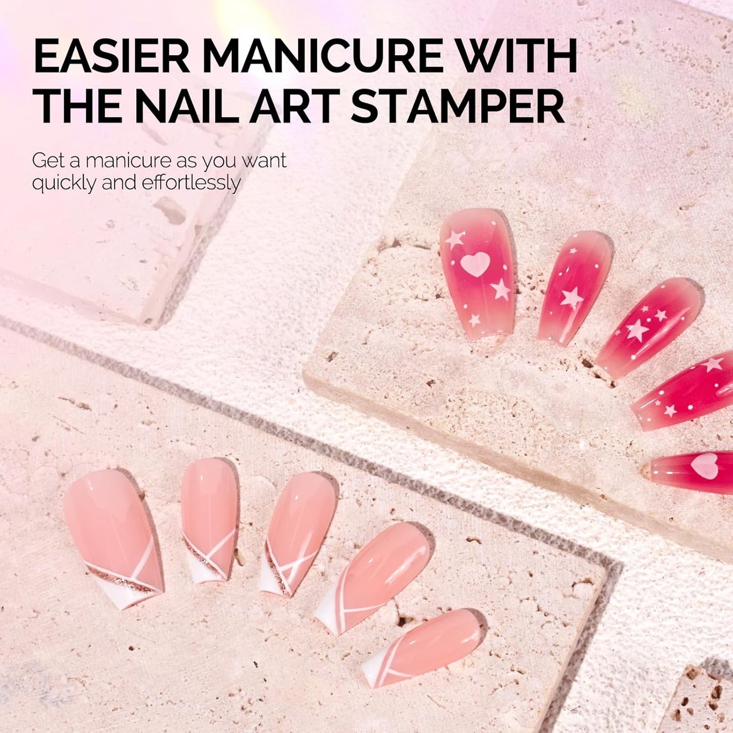 MelodySusie French Nail Stamper Kit, Silicone Stampers with Scrapers, 4PCS DIY Home Nail Design Salon, Clear-Velvo Beauty