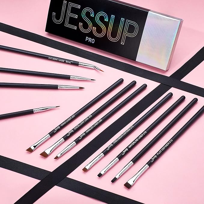 Jessup Eyeliner Brush Set, Professional Eye Liner Makeup Brushes 11pcs, Angled Flat Definer Ultra Fine Bent Pencil Point Eyeliner Brushes for Precision Liner, T324-Velvo Beauty