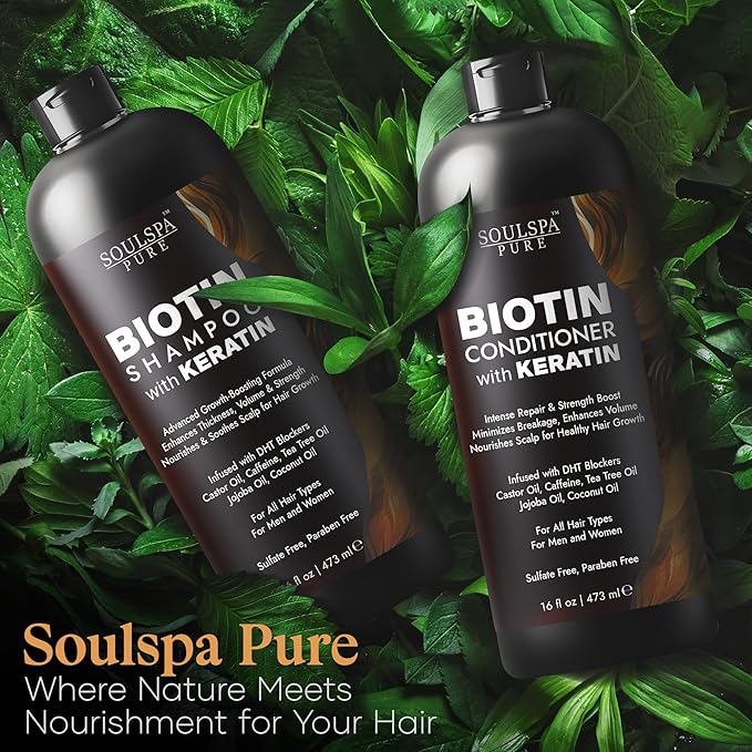 Biotin Shampoo and Conditioner Set with Keratin - Sulfate-Free Advanced Anti-Thinning, Hair Growth Shampoo and Conditioner Combo Repair Formula - with DHT Blockers, for Men & Women - 16 fl oz each-Velvo Beauty
