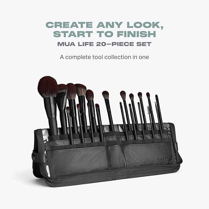 Morphe MUA Life Makeup Brushes - 20 Piece Makeup Brush Set of Eye and Face Brushes - Made with Synthetic Bristles and Includes Carrying Case (20 Count)-Velvo Beauty