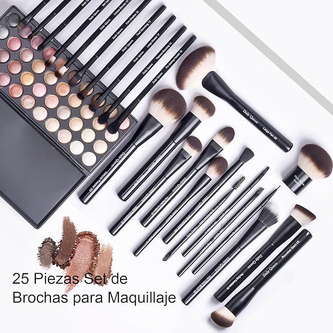 25 pcs Makeup Brush Set Holder Black Professional Kabuki Powder Concealers Eye shadows Blush Eyeliner Eyebrow Contour Eye blending Brushes (25pcs brush with box)-Velvo Beauty