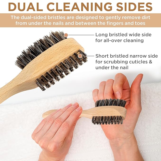 Takavu Horsehair Nail Brush, Natural Wood Handle, Nail Cleaning Brush for Scrubbing Fingernail Toenail Hand Feet, Dual Sided for Regular Manicure Nail Care Hygiene-Velvo Beauty