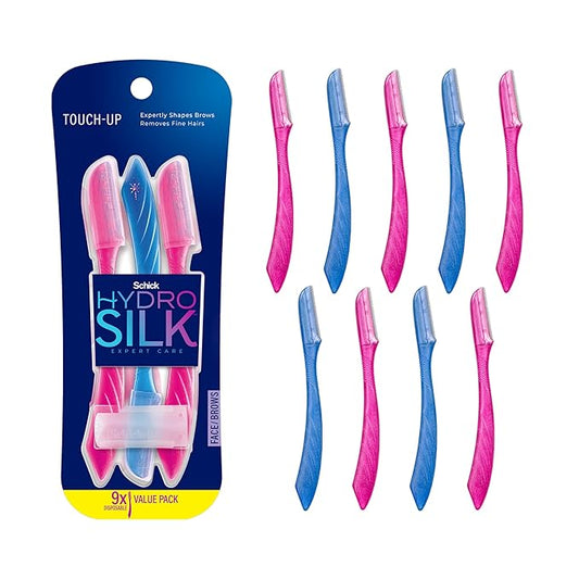 Schick Hydro Silk Touch-Up Dermaplaning Tool with Precision Cover, 9ct | Dermaplane Razor, Face Razors for Women, Peach Fuzz Remover-Velvo Beauty