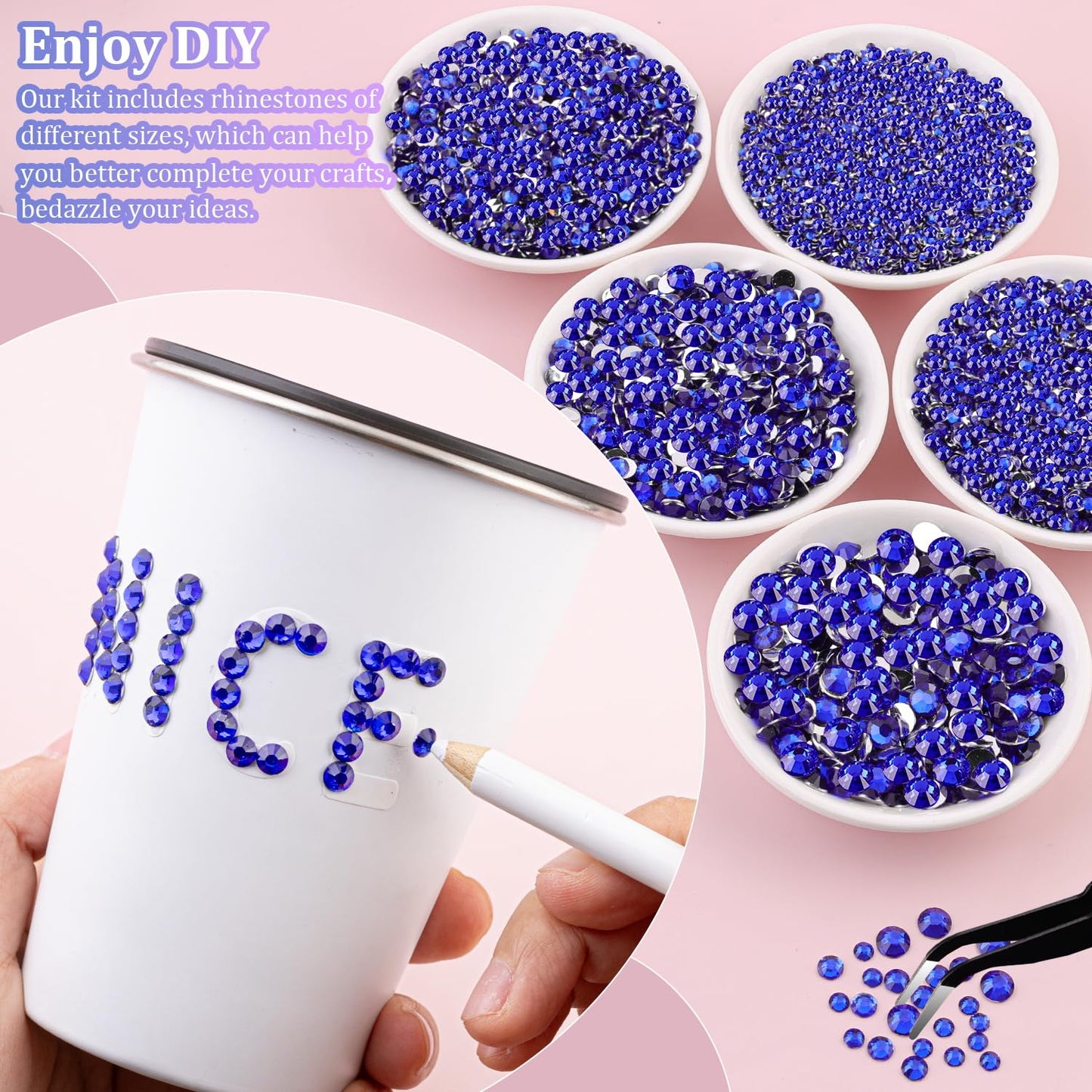 30000Pcs Resin Rhinestones with Tweezers for Crafting, Royal Blue Flatback Gems, Bedazzling Crystal with 3Pcs 10ml B7000 Jewelry Glue for DIY Crafts Clothing Tumblers Shoes Fabric Nail Art-Velvo Beauty