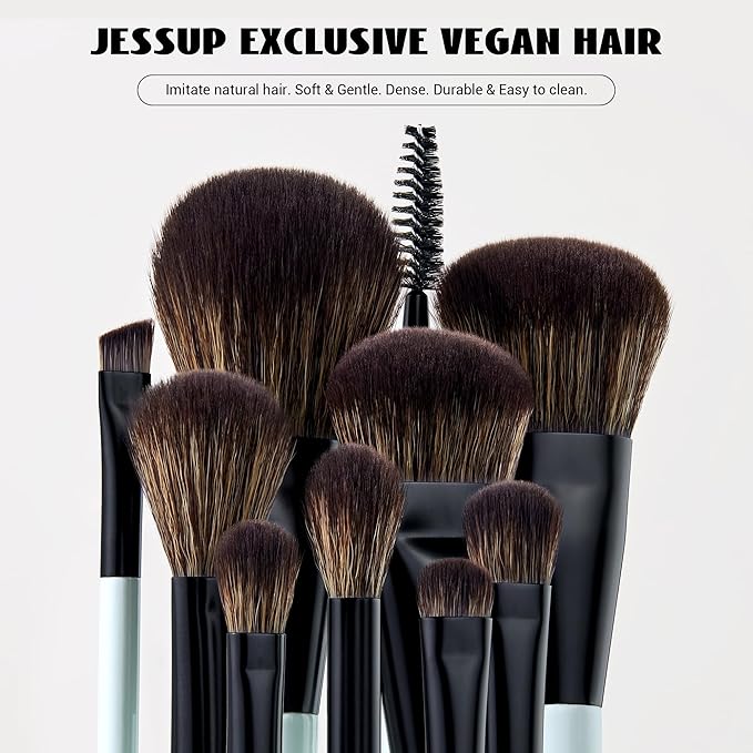 Jessup Makeup Brush Set 6pcs Double Sided Makeup Brushes Foundation Contour Blush Highlight Blending Eyebrow Brush Eyeshadow Brush, Vegan Fiber Make up Brush Bright Cyan T501-Velvo Beauty