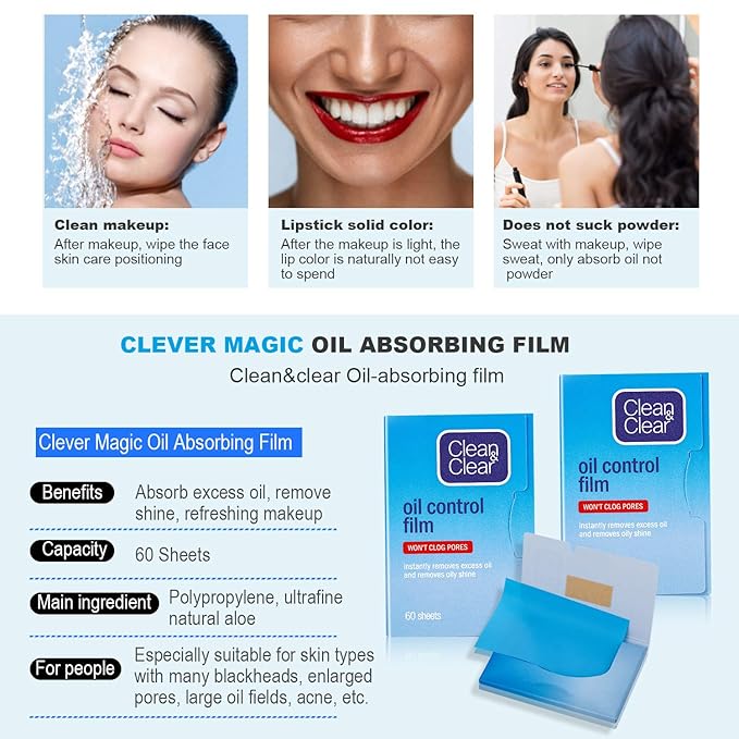 Premium Oil Control Film,Same Series with Clean&Clear Oil Absorbing Sheets,180Sheets/3Pack Larger Oil Blotting Sheets for Face,Makeup Friendly High-performance Handy Face Blotting Paper for Oily Skin-Velvo Beauty