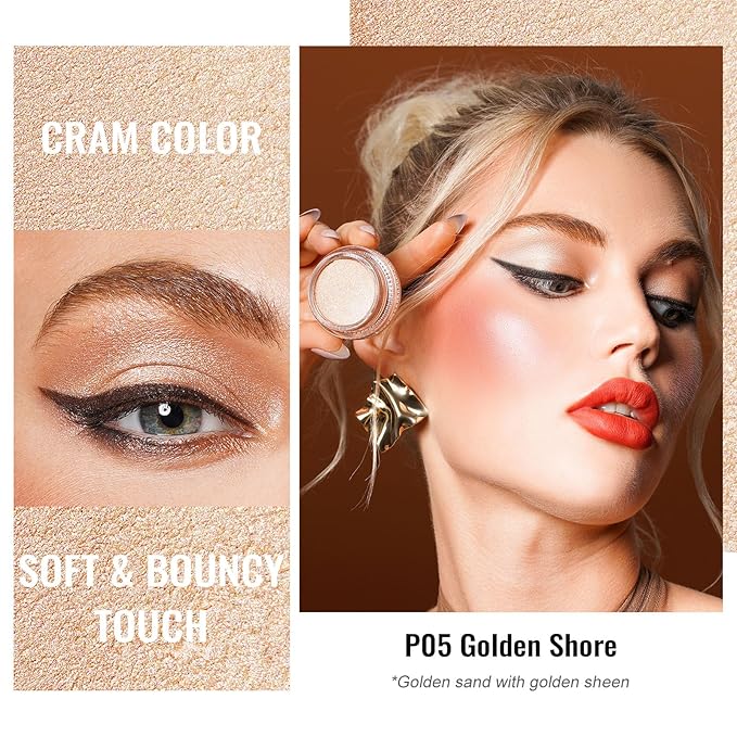 Oulac Light Golden Cream Eyeshadow also for Highlighter Large Capacity Highly Pigmented Eye Shadow Waterproof &Long Lasting with Moisturizing Formula P05-Velvo Beauty