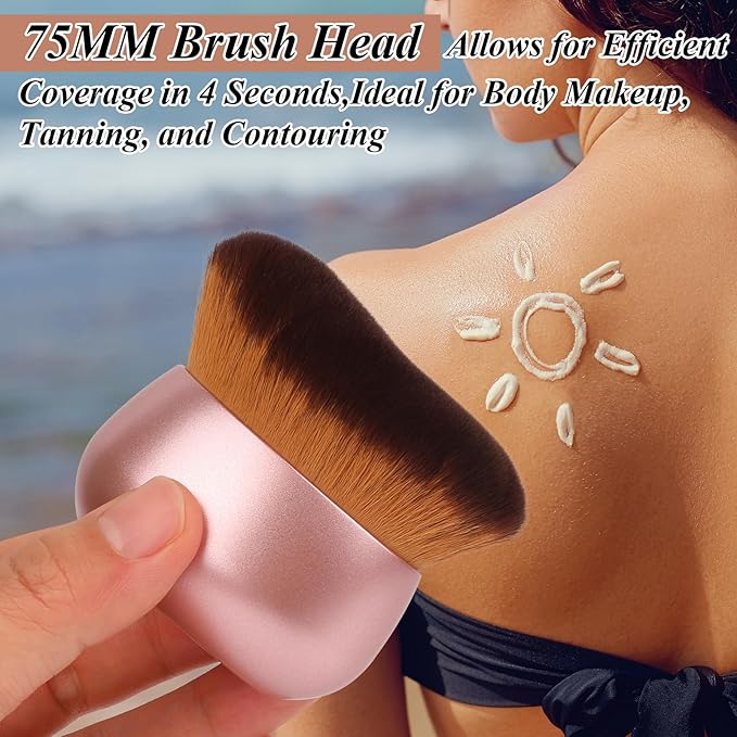 75MM Extra Large Self Tanner Kabuki Makeup Brush – Ultra Soft Dense Vegan Bristles for Body Makeup, Bronzer & Foundation–Applies Tanning Mousse, Lotion & Self Tanner–Rose Gold, Wet & Dry-Velvo Beauty