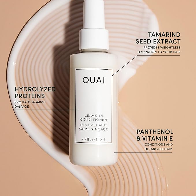 OUAI Full Size Leave In Conditioner & Deluxe Size Wave Spray Bundle - Hair Styling Products for Frizz Control, Volume, Texture & Added Shine (2 Count)-Velvo Beauty
