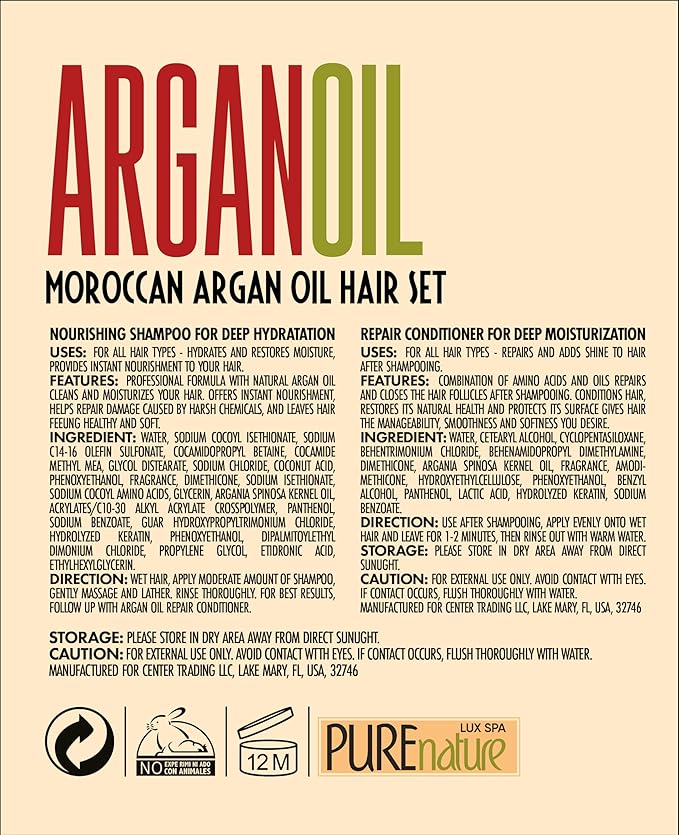 Argan Oil Shampoo and Conditioner Set - Sulfate Free Moroccan Care with Keratin - For Curly, Straight, Dry and Damaged Hair - Moisturizing, Hydrating, Anti Frizz Salon Technology-Velvo Beauty