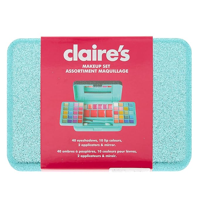 Claire's Kids Makeup Set Little Girls Mini Mint Glitter Travel Makeup Set With Mirror for Girls, Cute Eyeshadows, Lip Glosses and Applicators Makeup Palette Play Make Up Kits-Velvo Beauty