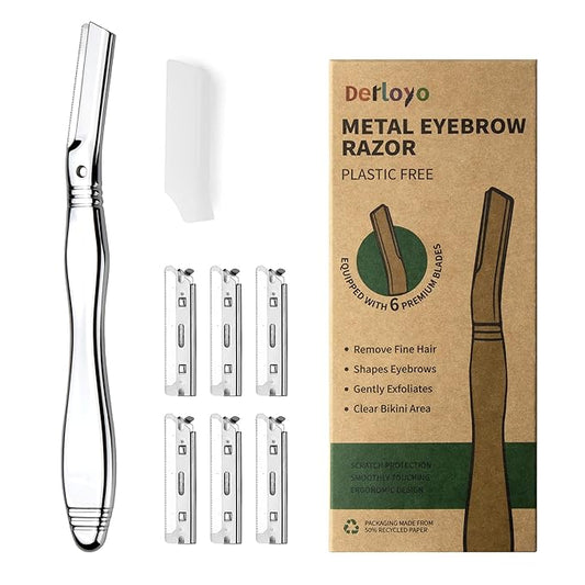 Eyebrow Razor, Dermaplaning Tool for Face, Face Razors for Women, Dermaplane Razor, Hair Removal and Exfoliation, Facial Razor, Face Shaver for Women&Men, 6 Blade Refills with Blade Cover (Silver)-Velvo Beauty