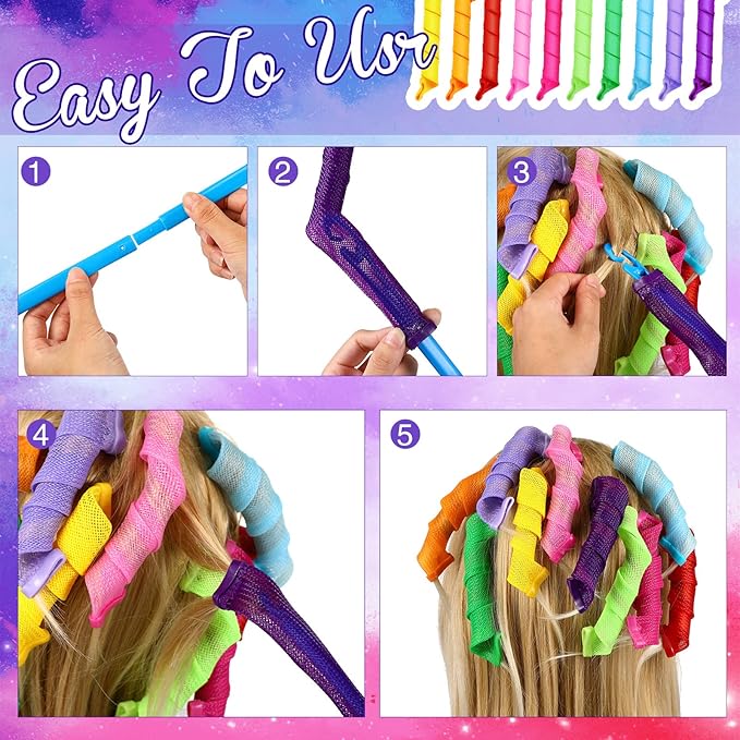 Yilloog 40 Pieces Hair Curlers Kit Heatless Spiral Curlers Tools with 2 Styling Hooks and 1 Storage Bag Multicolor Magic Curls Rollers for Women Long Medium Short Hair Classic Style-Velvo Beauty