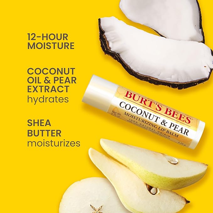 Burt's Bees Lip Balm - Berry Agua Fresca, Dragonfruit Lemon, Coconut & Pear, Tropical Pineapple Pack, With Beeswax, Tint-Free, Natural Origin Lip Treatment, 4 Tubes, 0.15 oz.-Velvo Beauty