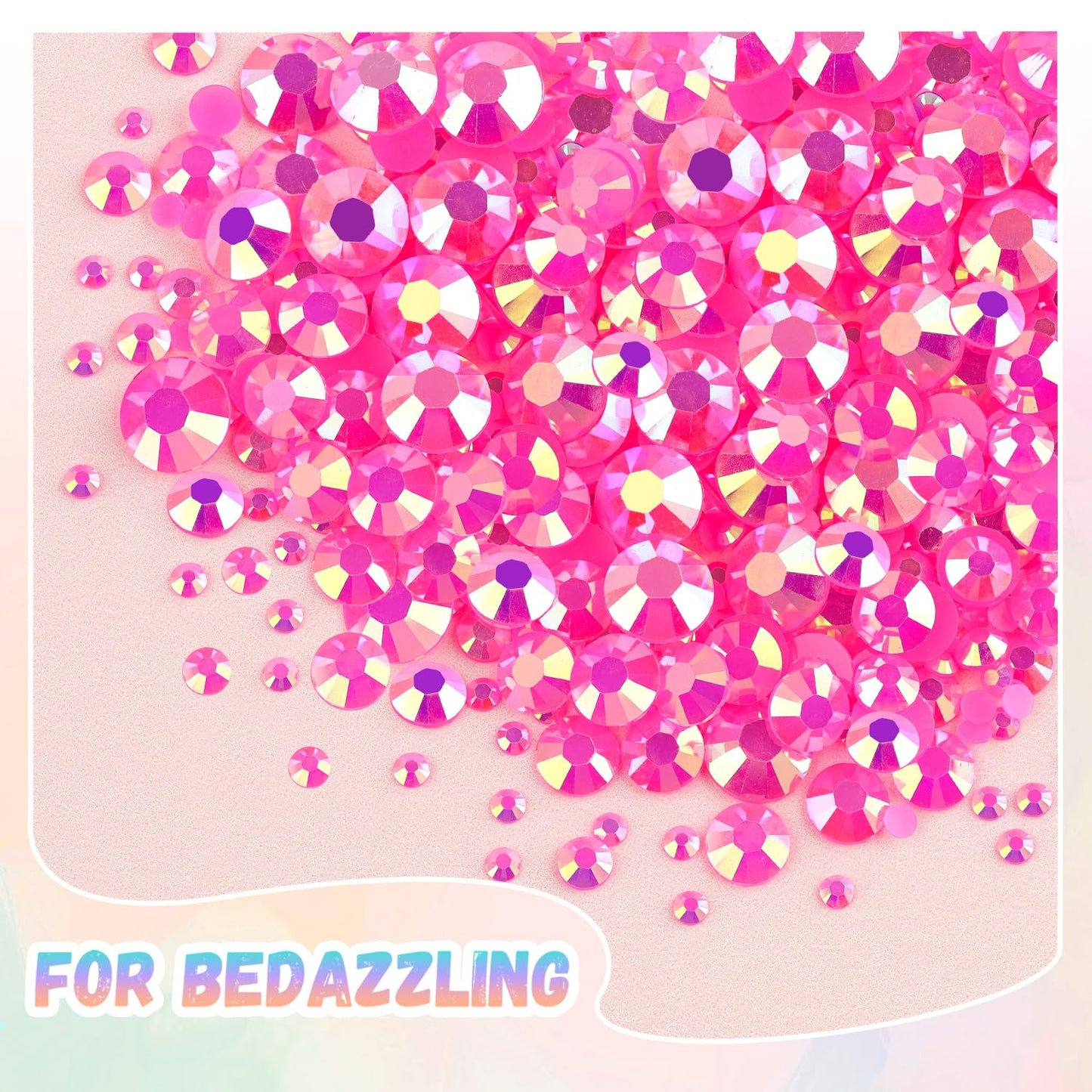25000Pcs Resin Jelly Rhinestones with Tweezers for Crafting, 2-6mm Mixed Sizes (Hot Pink AB) Non Hotfix Flatback Gems, Bedazzling Crystal for DIY Crafts Clothing Tumblers Mugs Shoes Decor Nail Art-Velvo Beauty