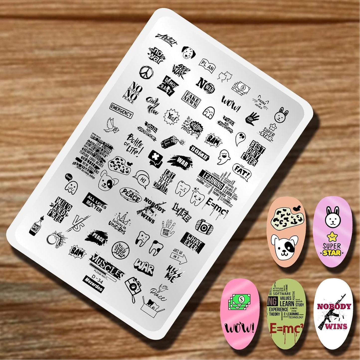Lips Heart Nail Stamping Plate Kits 2pcs Love Flower Word Design Large Nail Stamp Plate Templates Animal Letter Line Image Stamper Stencils Dog Cat Ghost Halloween Art Stamping Plates Tools-Velvo Beauty