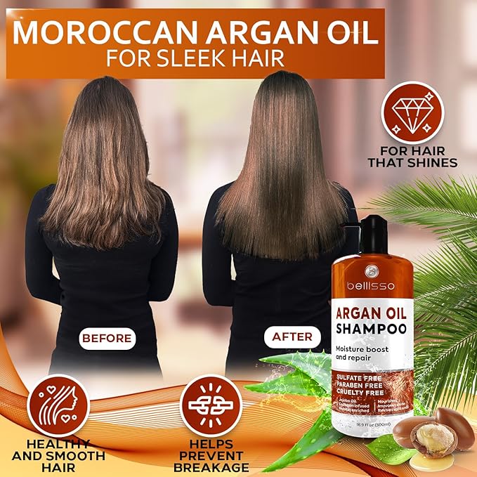 Argan Oil Shampoo - Sulfate Free with No Parabens - Moroccan Botanicals for Women and Men - Professional Moisturizing, Anti Frizz, Hydrating Solution for Dry, Wavy, Curly and Color Treated Hair-Velvo Beauty