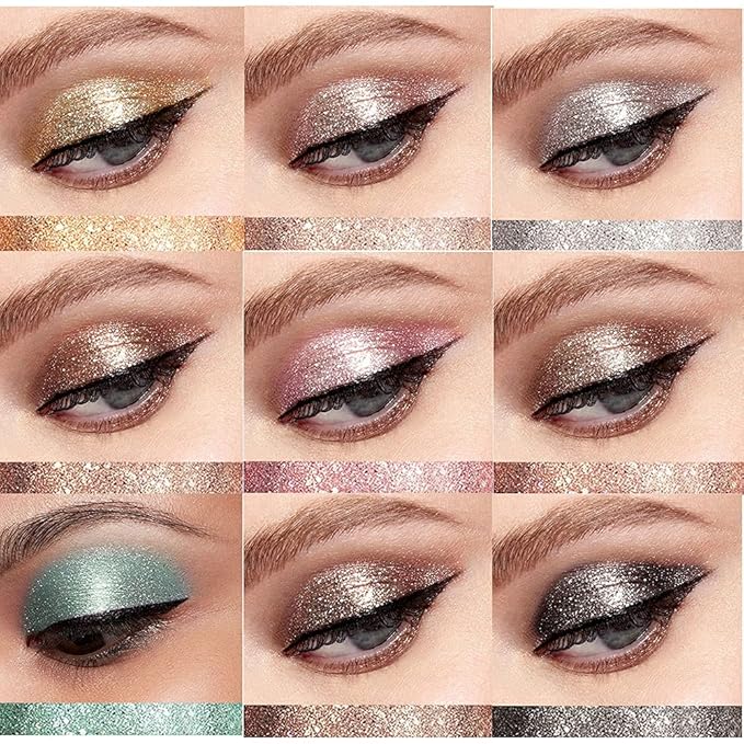 BestLand 10 Colors Liquid Glitter Eyeshadow Set, Metallic Glitter Shimmer Naked Smokey Eye Looks Waterproof Long Lasting Quick-Drying Sparkling Eye Shadow Christmas Makeup Kits-Velvo Beauty