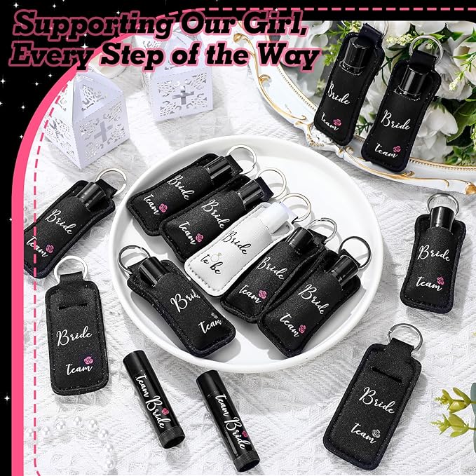 24 Pack Bachelorette Party Favor Lip Balm Set Team Bride Lip balm with Lipstick Holder Keychain Bride to be Lip balm Bridal Shower Proposal Gifts for Wedding Party Favors(White, Black)-Velvo Beauty