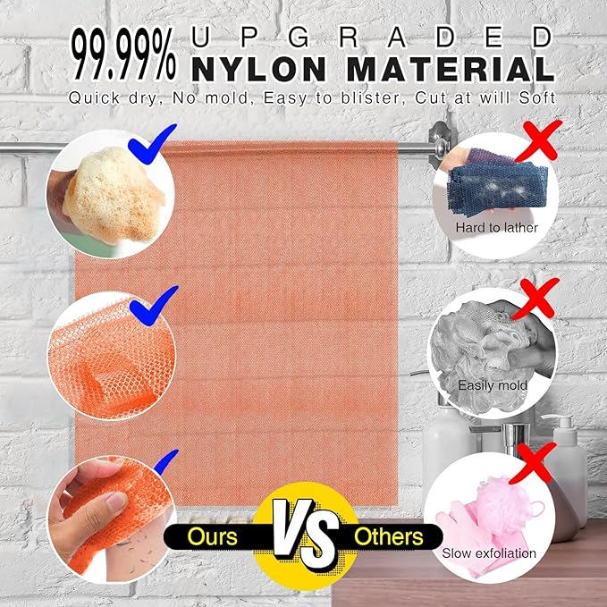 UJFQBH 3 Pieces African Bath Sponge African Net Long Net Bath Sponge Exfoliating Shower Body Scrubber Back Scrubber Skin Smoother,Great for Daily Use (Yellow,Yellow,Yellow)-Velvo Beauty