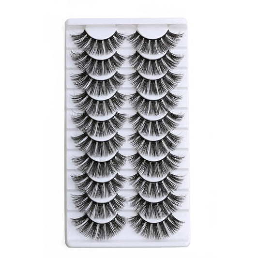 SUNWELL False Eyelashes 18mm Mink Lashes 8D Fluffy Faux Mink Lashes Dramatic Cat Eye Lashes Strips Soft Full Volume Fake Eyelashes 10 Pairs Pack-Velvo Beauty