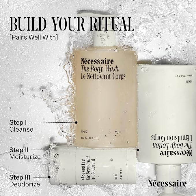 Nécessaire The Body Lotion with Pump. Hinoki. Multi-Peptide Firming Lotion to Moisturize, Firm, Strengthen. 2.5% Niacinamide, Vitamin C/E + Omega 6/9. 450ml / 15.2 fl oz-Velvo Beauty
