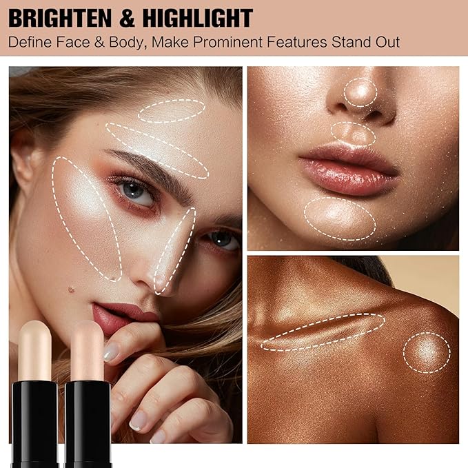 Contour Stick, 2Pcs Dual-Ended Highlighter Makeup Pen & Contouring Stick for Face Shaping, Long Lasting Waterproof Cream Bronzer & Highlight Sticks Make Up Kit for All Skin Tones (01# + 02#)-Velvo Beauty
