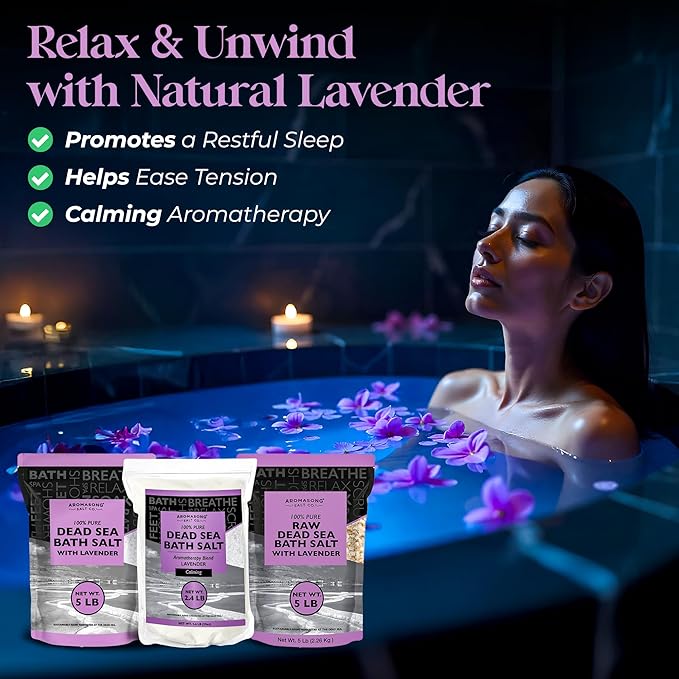 Aromasong Pure Dead Sea Salt for Soaking with 100% Natural Lavender, 19 LB - Spa Bath Salt Fine Grain - Body Wash Scrub - Soak for Women & Men- Bulk Resealable Pack-Velvo Beauty