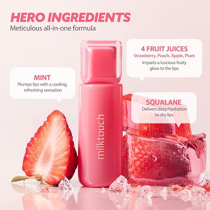 MILKTOUCH Jelly Lip Glow Tint - Hydrating Lip Gloss with Long-Lasting Moisture, Lip Stain, Lightweight, Radiant Shine, Perfect for Daily Use, Valentines Gifts, Korean Lip Oil (01 New Peach Bear)-Velvo Beauty