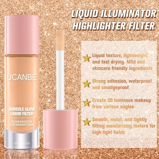 UCANBE 2PCS Halo Glow Liquid Filter, Rose Glow 0.91OZ + Fair Glow 0.91OZ, Face Complexion Booster For Radiant Skin All Day Longwear, Soft-Focus Look Sodium Hyaluronate Vegan & Cruelty-Free-Velvo Beauty