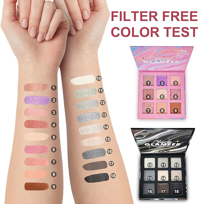 Eyeshadow,18Colors Eyeshadow Palette, Matte&Glitter&Shimmer Eyeshadow,for Eye Makeup Long Lasting Waterproof Eye Makeup Palette, Glitter Shimmer Professional Bright-Colored Eye Shadow(G005-2/G005-3)-Velvo Beauty