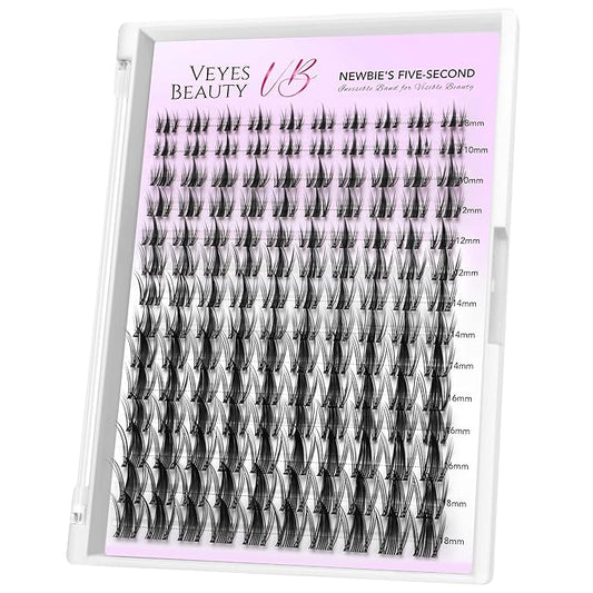 VEYESBEAUTY Lash Clusters Eyelash Extensions Thin & Invisible Band DIY Individual False Eyelashes Newbie's Five-Second Series Wispy Lash Tray for Self-application, Manga Lashes 8-18mm Mixed Length-Velvo Beauty