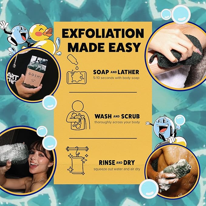 GOSHI Exfoliating Shower Sponge - Rip-Resistant, Rapid-Drying Exfoliating Bath Sponge for All Skin Types - Moss Green - Made in Japan-Velvo Beauty