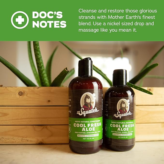 Dr. Squatch Natural Hair Bundle for Men - Healthy, Full Looking Hair - Cool Fresh Aloe Shampoo (8 fl oz), Cool Fresh Aloe Conditioner (11.5 fl oz)-Velvo Beauty