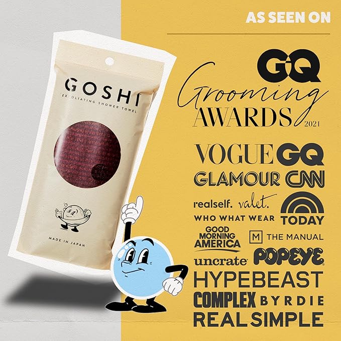 GOSHI Exfoliating Shower Towel - Rip-Resistant Exfoliating Washcloth for All Skin Types - Brick Red - Made in Japan-Velvo Beauty