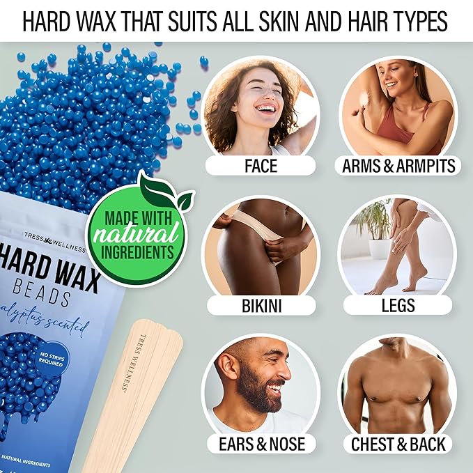 Tress Wellness Waxing Kit for Sensitive Skin – Safe for Face & Skin, Prep & Aftercare Spray, Easy to Use – At-Home Kit for Face, Bikini, Brazilian & Full Body - Digital Display, Green-Velvo Beauty