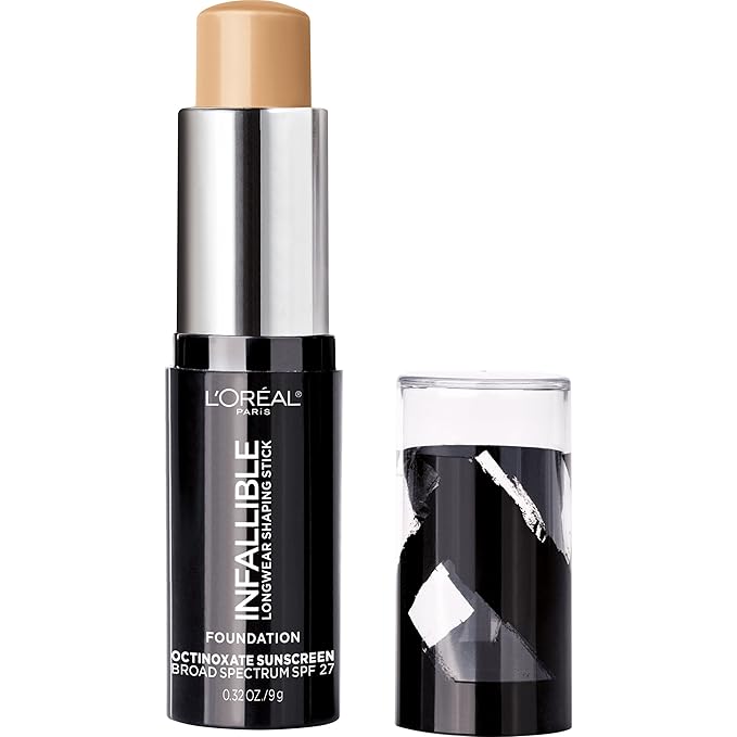 L'Oreal Paris Makeup Infallible Longwear Shaping Stick Foundation, 406 Warm Beige, 1 Tube, 0.32 Ounce-Velvo Beauty