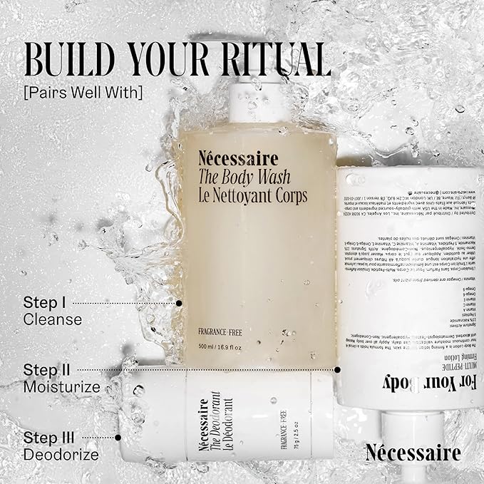 Nécessaire The Body Wash. Fragrance-Free. Multi-Vitamin Gel Cleanser. Nourish, Soften. Hypoallergenic. Dermatologist-Tested. No SLS/SLES. 250 ml / 8.4 fl oz-Velvo Beauty