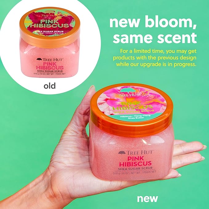 Tree Hut Shea Sugar Scrub - Pink Hibiscus - 18 oz - Exfoliating Body Scrub for Smooth, Glowing Skin - Made with Real Sugar and Shea Butter-Velvo Beauty