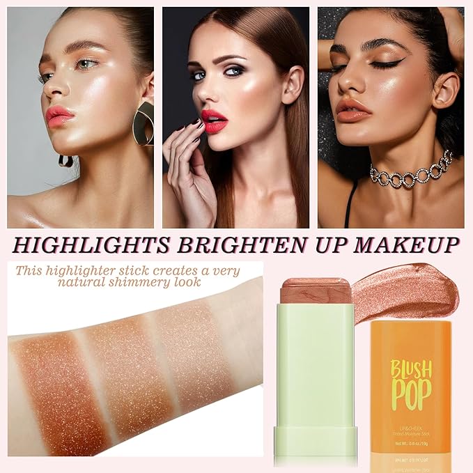 Highlighter Makeup Stick - Blush Highlighters Makeup Stick for Face & Body, Natural Silky Shimmer Highlight, Bendable Long Lasting Highlighter Wand, Cream Korean Highlighter (Cherry Red)-Velvo Beauty
