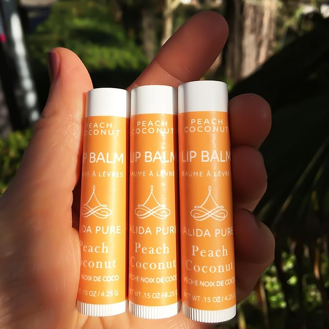 Peach Coconut Lip Balm Collection, Vegan Lip Balm Set, Lip Balm, Beeswax Free, with Avocado Oil, Organic Jojoba Oil, and Vitamin E, Natural Moisturizer for Dry, Chapped Lips, 3 Tube Set-Velvo Beauty