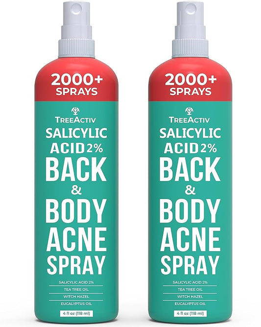Salicylic Acid Back & Body Acne Spray, Back Acne Solution For Women And Men, Acne Body Spray with Tea Tree Oil, Fast-Drying Back Acne Spray, Fine Mist, Back Acne Treatment Spray, 4 fl oz, 2-pack-Velvo Beauty