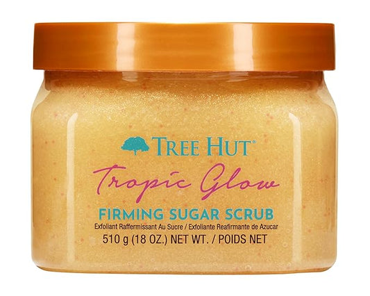 Tree Hut Tropic Glow Shea Sugar Scrub, Exfoliates and Smooths for Soft, Radiant Glow, Warm Scent with Almond, Golden Amber, and Sandalwood, 18 oz-Velvo Beauty