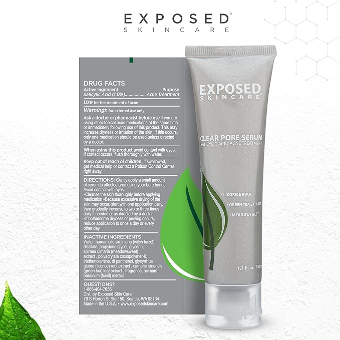 Exposed Skin Care Clear Pore Serum - Green Tea, Licorice Root, Salicylic Acid - Unisex Skin Serum for Oily, Sensitive Skin-Velvo Beauty