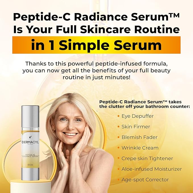 Peptide-C Radiance Serum - Anti-Aging Face Serum with Peptides, Vitamin C, Hyaluronic Acid - Hydrates, Firms, Smooths Wrinkles, 1 oz-Velvo Beauty