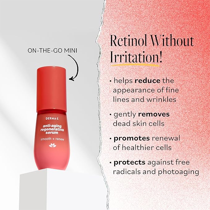 DERMA E Face Serum, Anti Aging Regenerative Retinol Serum for Face, 1 Fl Oz, Vitamin A, Bakuchiol, Glycolic Acid, Green Tea Extract, Helps Reduce Appearance of Fine Lines and Wrinkles-Velvo Beauty