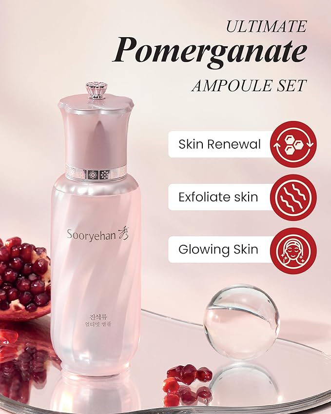 Sooryehan Ultimate Pomegranate (Ampoule Set, 1.9fl oz) - Skin Elasticity, Reduced Wrinkles & Skin Tone Improvement, Elastin, Vitamin C, Adenosine & Niacinamide-Velvo Beauty